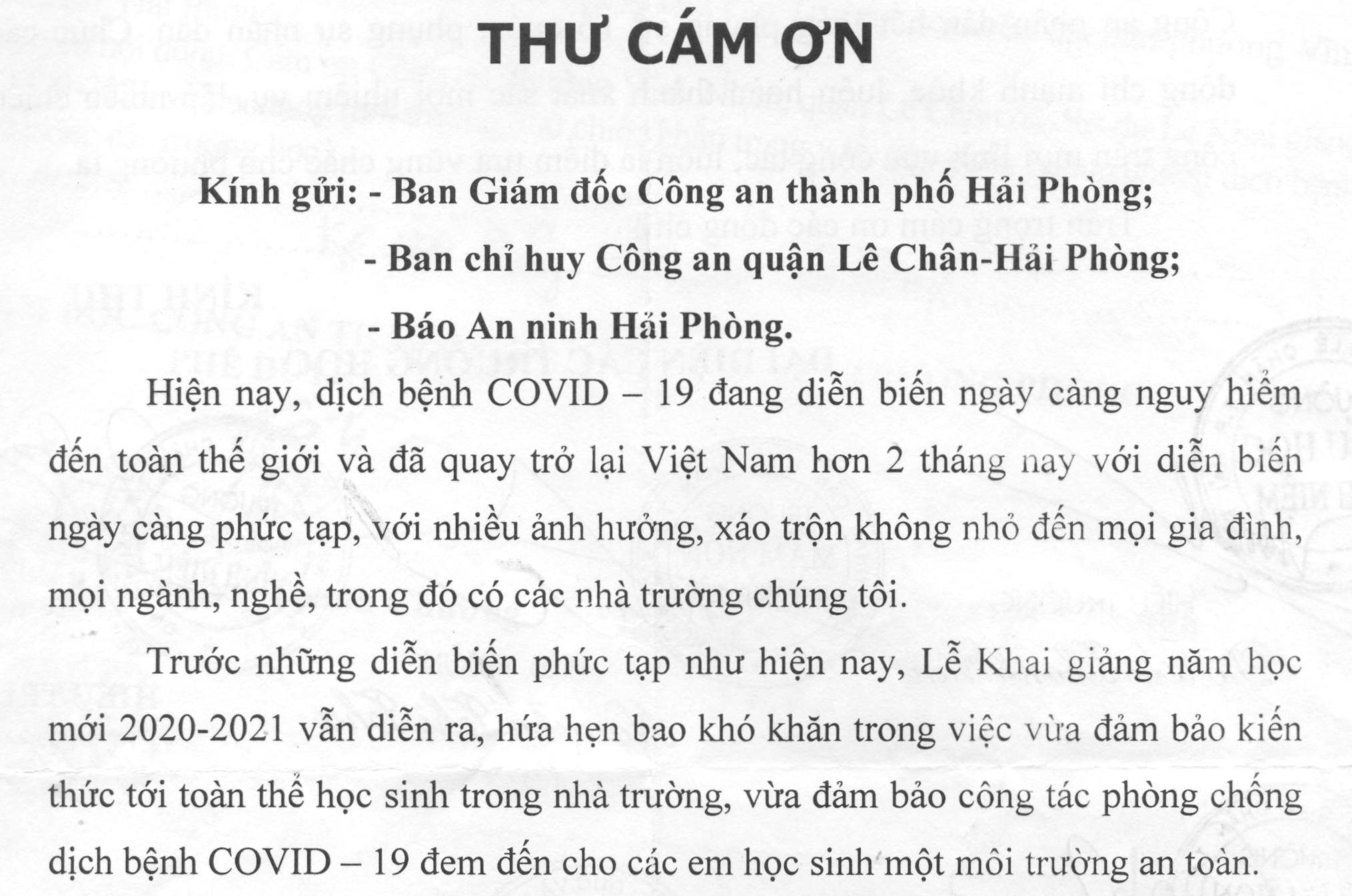 Các trường trên địa bàn phường Vĩnh Niệm gửi thư cảm ơn về việc trao tặng khẩu trang y tế.